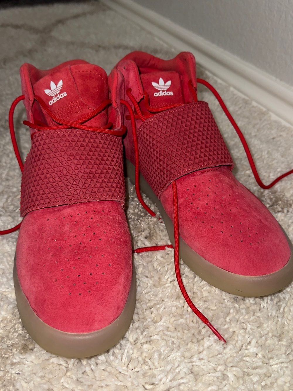 adidas Tubular Invader Strap Red Suede Mens 10